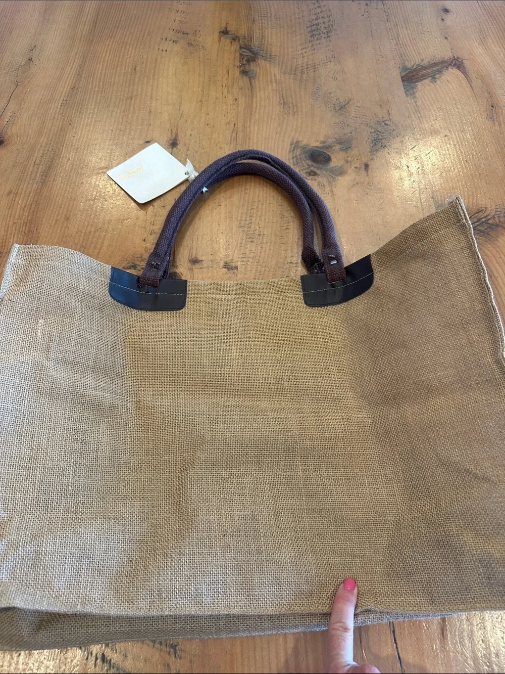 Brown Jute Tote Bag with Dark Brown Handles